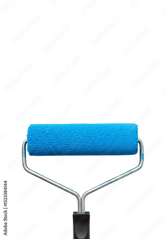 Obraz premium Isolated Transparent Background of Blue Paint Roller Brush Equipment