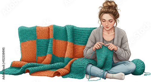 Illustration Woman Knitting...