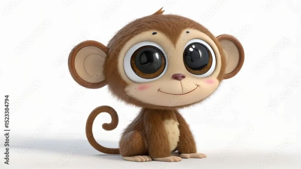 Funny sleepy cartoon baby monkey blinking eyes monkey clipart