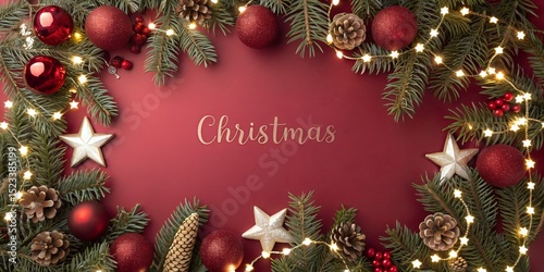 Festive Christmas ornaments decorating a lush green pine wreath creating joyful holiday atmosphere