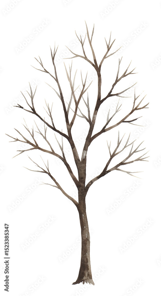 Fototapeta premium Winter Tree Snow Bare Branches Isolated Transparent Background Illustration