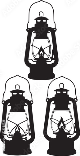 Kerosene lantern with burning flame vector illustration