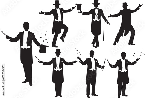 Magician performing magic tricks vector illustration