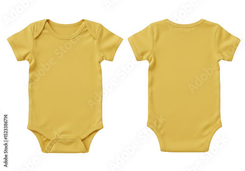 Isolated Baby Onesie Apparel in Yellow Color Fabric Mockup Presentation