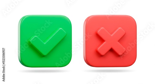 A green check mark and a red x mark on a white background illustration