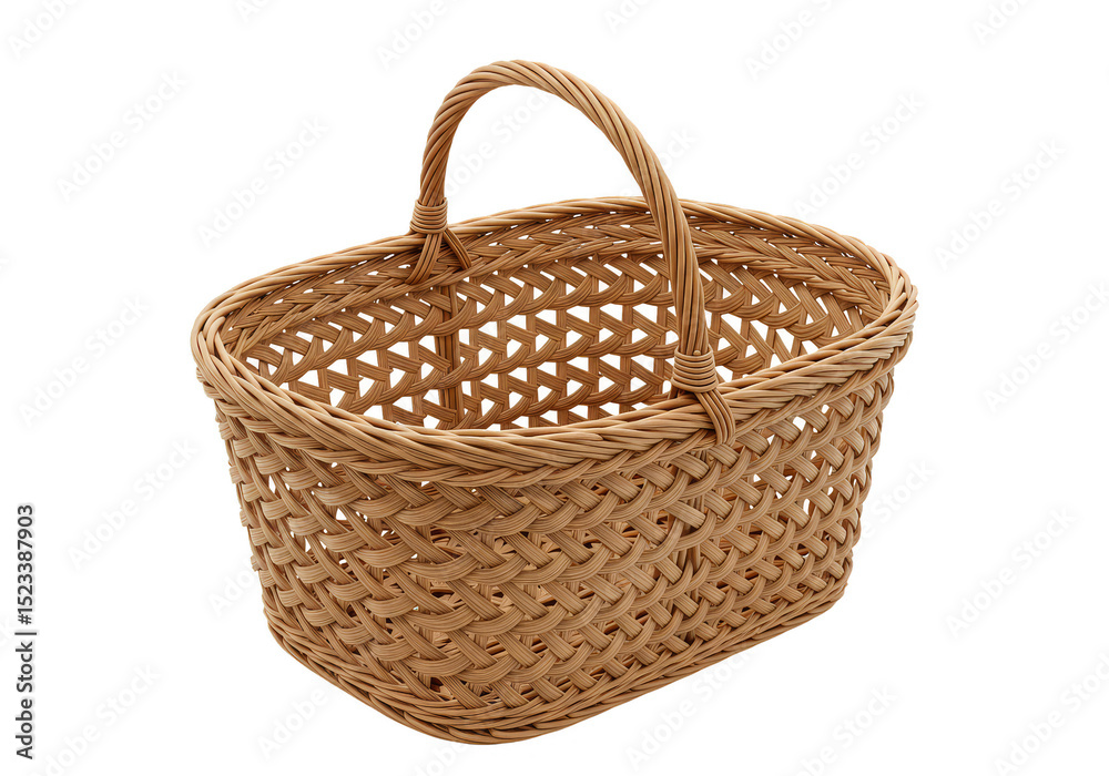 Obraz premium Isolated Woven Wicker Basket With Handle Container Rattan Portable