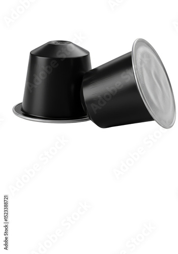 Isolated Black Metal Coffee Capsules Shiny Surface on Transparent Background
