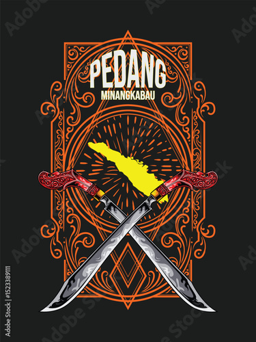 Illustration For T-Shirt Print Short sword, Minangkabau people (West Sumatra, Indonesia)