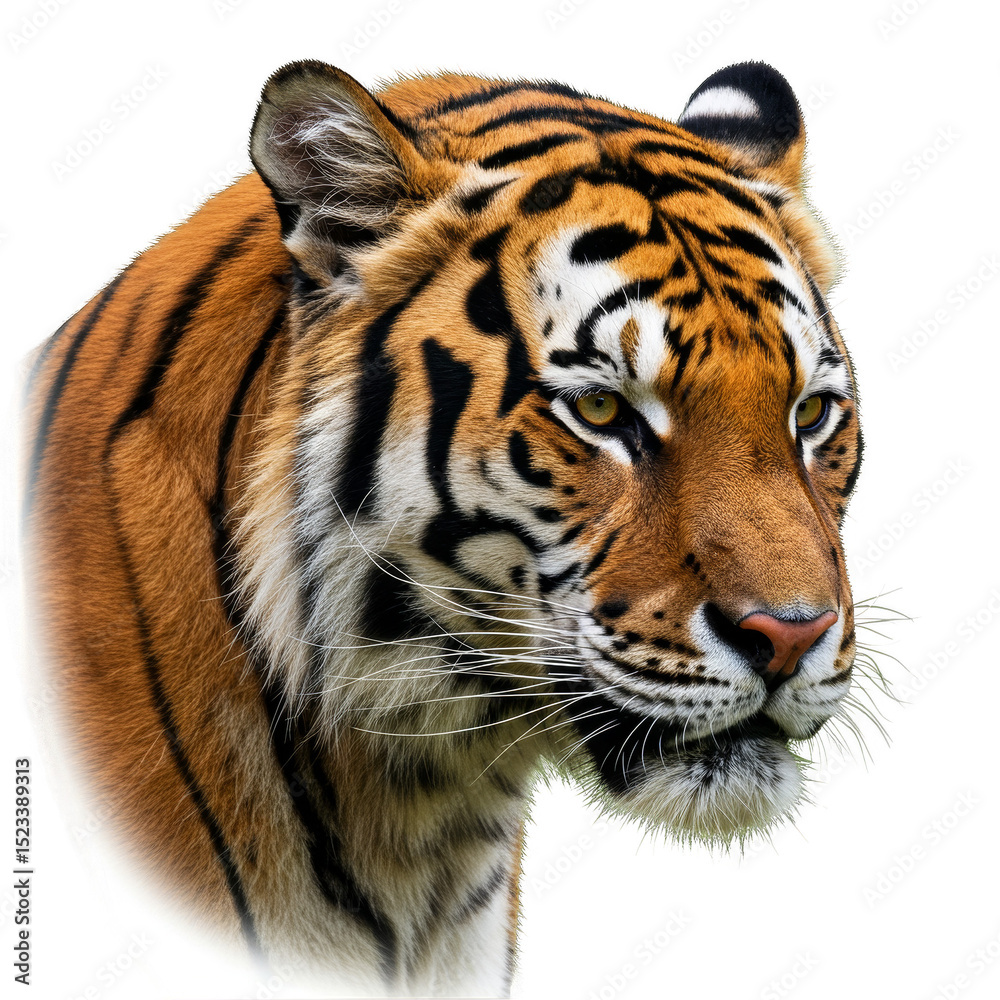 Obraz premium Portrait Of A Tiger In Detailed Close Up On Transparent Background