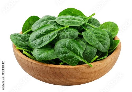 Isolated Bowl of Fresh Green Spinach Leaves on Transparent Background