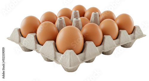 Realistic Image of A Dozen Brown Eggs in A Tray Food Fresh Raw