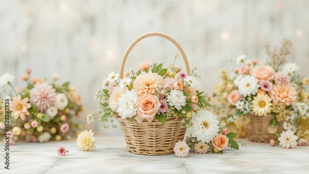 Obraz premium Delicate Pastel Flower Basket Pattern Background