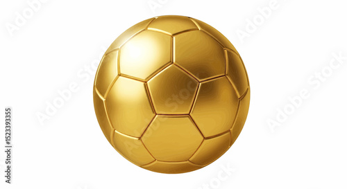Metallic gold soccer ball. Featuring precisely defined hexagonal panels, a reflective surface with highlights, and visible stitching on a pure white background. vector