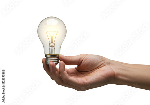 Isolated Hand Holding Glowing Light Bulb Idea Innovation Power