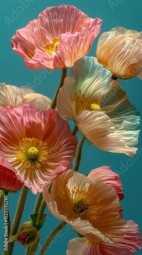 Wallpaper Mural Pastel Poppies Against Blue Sky, Symbolizing Optimism and Beauty in Nature, Perfect for Mother's Day Cards and Springtime Promotions : Generative AI Torontodigital.ca
