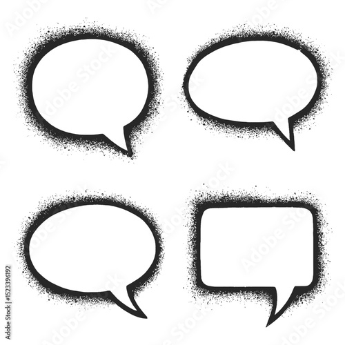 Distressed black outline comic bubbles, including oval and rectangular shapes