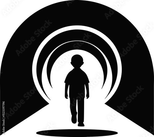 Child In Sensory Tunnel Silhouette Vector Illustration