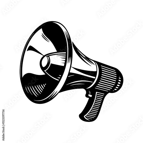 Simple, bold line art of a megaphone, conveying concepts of broadcasting and shouting out