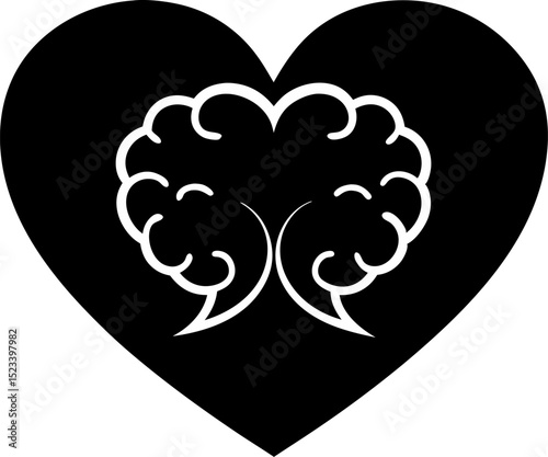 Heart With Brain Silhouette Vector Illustration