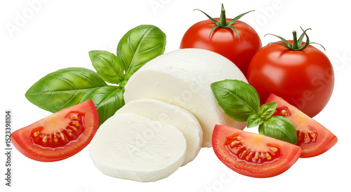 Isolated Mozzarella Basil and Tomato Cheese on Transparent Background