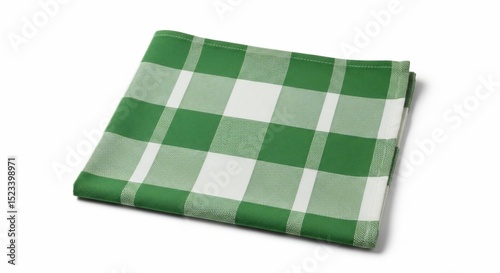 Folded green and white checkered napkin on a white background, casting a soft shadow