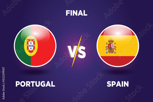 Portugal vs Spain broadcast template for sports UEFA Nations League 2025. Football or soccer tournament vector illustration graphics. POR VS ESP.