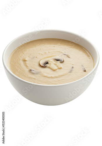Isolated PNG Creamy Mushroom Soup in White Bowl with Transparent BG