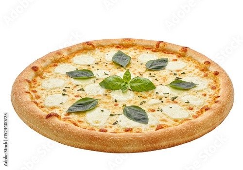 Isolated PNG of Delicious Margherita Pizza with Basil and Mozzarella
