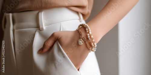 Wallpaper Mural Woman's Wrist Adorned With Elegant Bracelets, Showcasing Personal Style and Jewelry Craftsmanship for Fashion Advertising and Brand Promotion : Generative AI Torontodigital.ca
