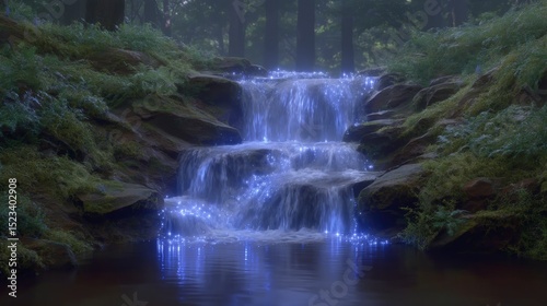 Magical Waterfall  Enchanted Forest Stream  Mystical Nature Scene