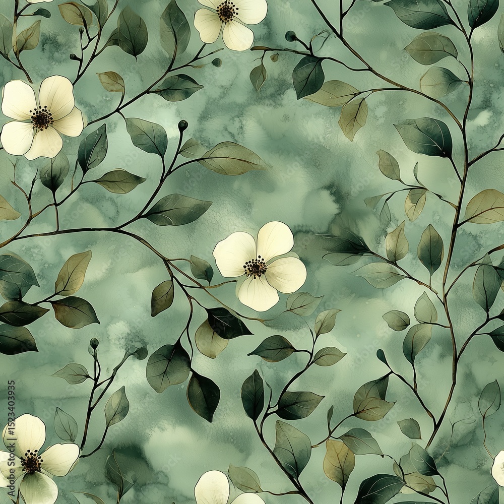 Obraz premium Seamless, captivating high-definition texture resembling dogwood fabric in rich green tones. Perfect for unique backgrounds, elegant upholstery, and textile-inspired creative projects