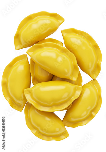 Isolated Studio Shot of Yellow Ravioli Dumplings Pasta Cuisine Food