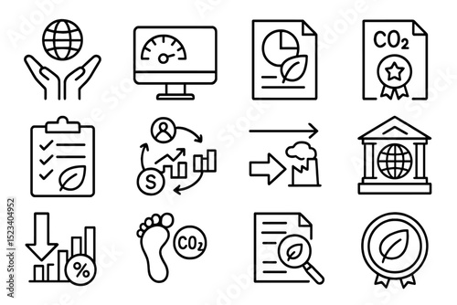 Environmental sustainability and climate action icons set