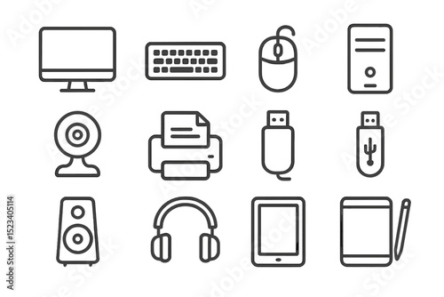 Selection of computer and electronic device icons on dark background