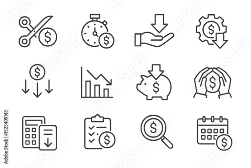 Financial icons set: savings, investment, budget, economy, growth