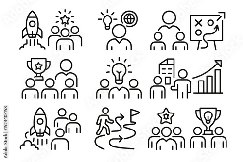 Business and teamwork icons featuring innovation and success concepts