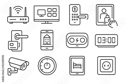 Smart home technology icons on metallic background