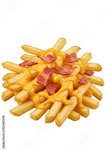 Isolated Transparent Background Image of Golden Fries with Cheese and Bacon