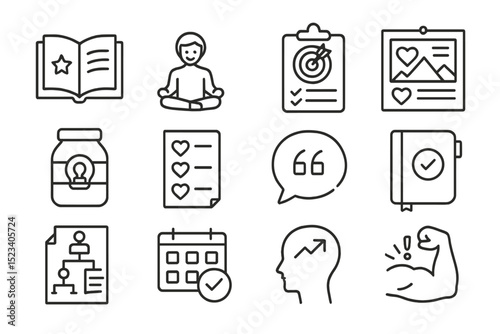 Black simple icon set for productivity and personal development