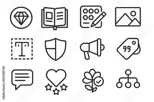 Minimalistic black icons on dark background for various applications
