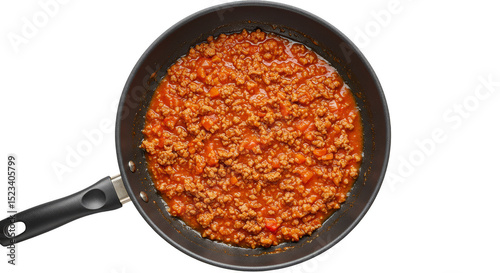 Isolated Transparent Background of Bolognese Sauce Simmering in Pan