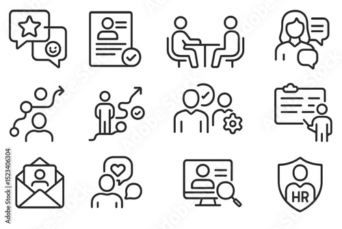 Human resources icons: teamwork, communication, growth, leadership