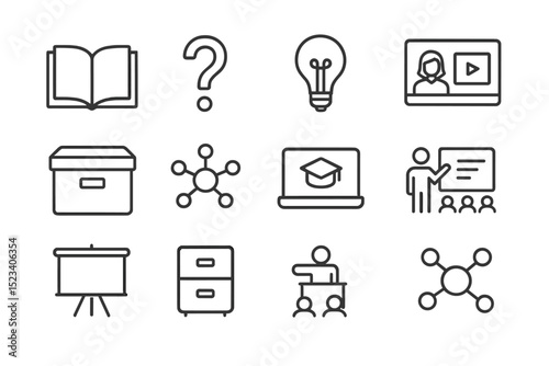 Educational icons set representing learning and teaching concepts