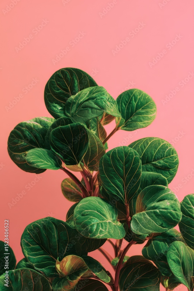 Obraz premium Green Leaf Plant on Pink Background