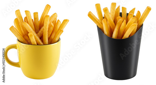 Isolated Transparent Two Portion of Golden French Fries in Studio