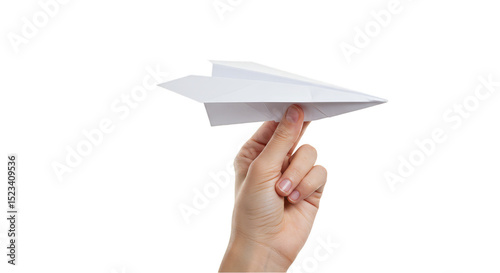 Paper Airplane Flying From Hand Isolated in Transparent Background