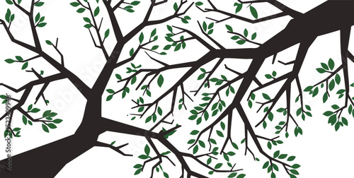 Tree branch with green leaves silhouette vector illustration natural design element 