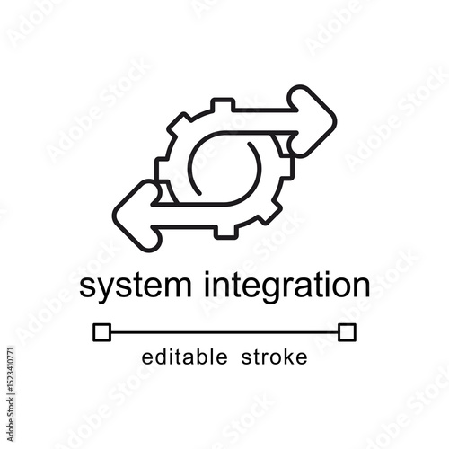 Gear with arrows representing system integration. Ideal for tech or business concepts in presentations, websites, and marketing materials.