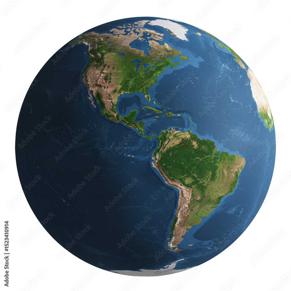 Fototapeta premium Realistic Earth Globe with America Realistic Detailed Planet Illustration