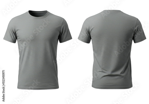 Realistic Gray Tshirt Apparel Isolated Front and Back on White